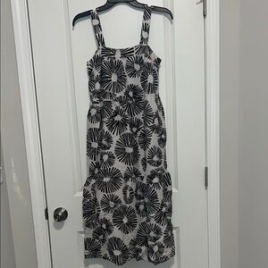 LOFT Black and White Sleeveless Midi Sundress